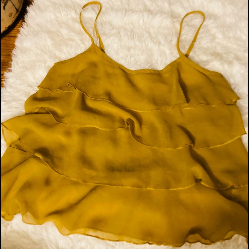 Mustard colored layered sheer Mind Code top